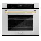 ZLINE 30" Autograph Single Wall Oven with Air Fry and Self-Clean in DuraSnow?? Stainless Steel and Gold Handle, WASSZ-30-G