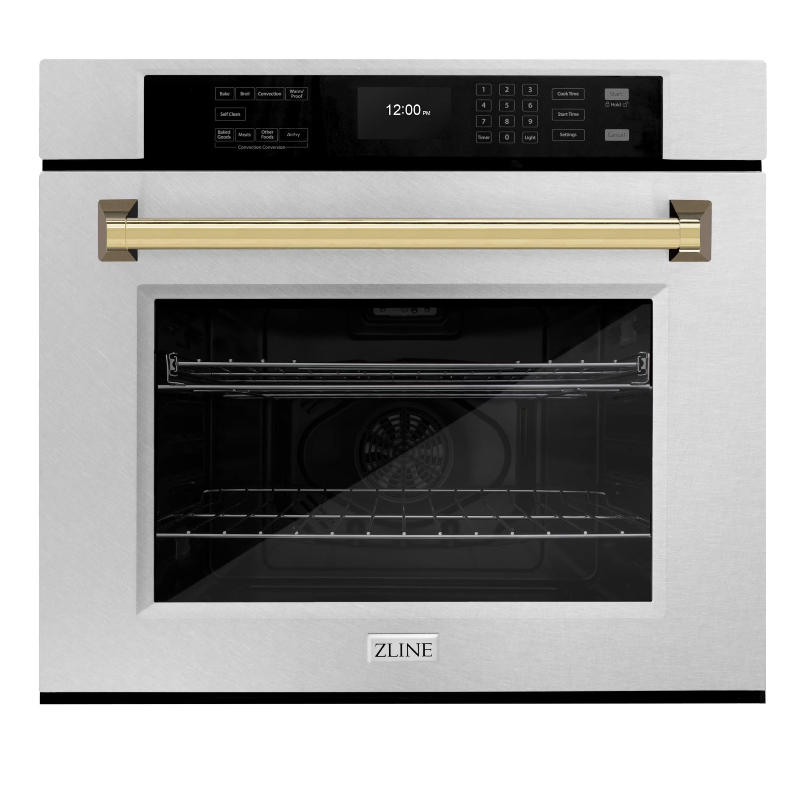 ZLINE 30" Autograph Single Wall Oven with Air Fry and Self-Clean in DuraSnow?? Stainless Steel and Gold Handle, WASSZ-30-G