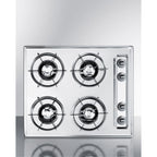 24" wide open burner gas cooktop in brushed chrome with battery start ignition