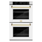 ZLINE 30 in. Autograph Edition Professional Convection Double Wall Oven with Air Fry and Self Clean in DuraSnow Stainless Steel with White Matte Doors and Polished Gold Handles (WADSZ-WM-30-G)