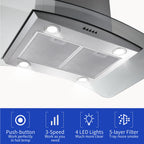 "Joeaonz 36"" Stainless Steel Island Mount Range Hood, Quiet 900CFM, 3-Speed Vent with Button Control and LED Bulb"