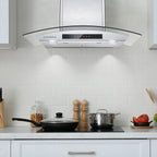 CIARRA Wall Mount Range Hood 30 inch with Tempered Glass 450 CFM Kitchen Vent Hood Ductless Ducted Convertible CAS50275