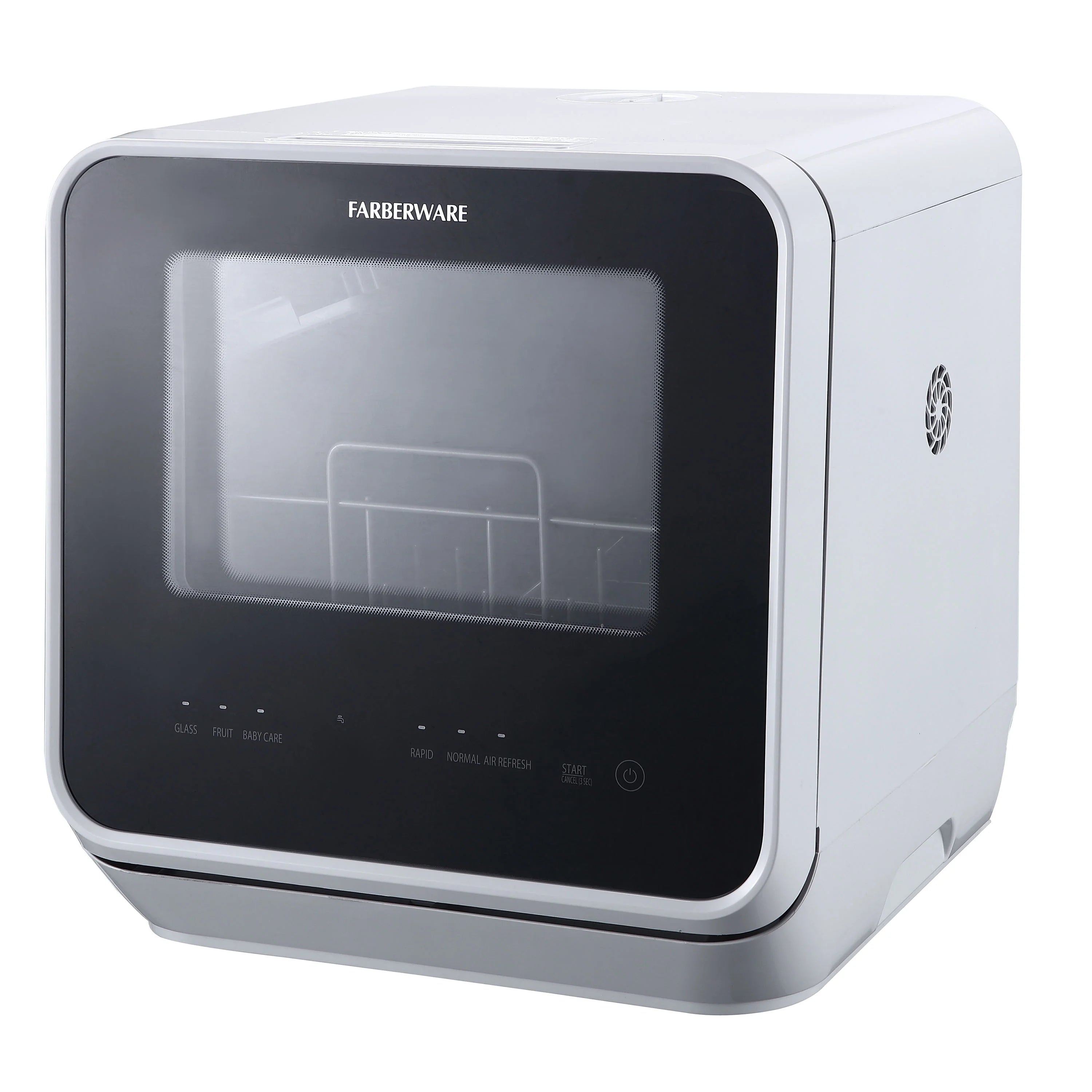 Farberware Portable Dishwasher with Built-In Water Tank with Baby Care and Fruit Wash Settings in White w/ 6-Place Setting Capacity, FDW05ASBWHA