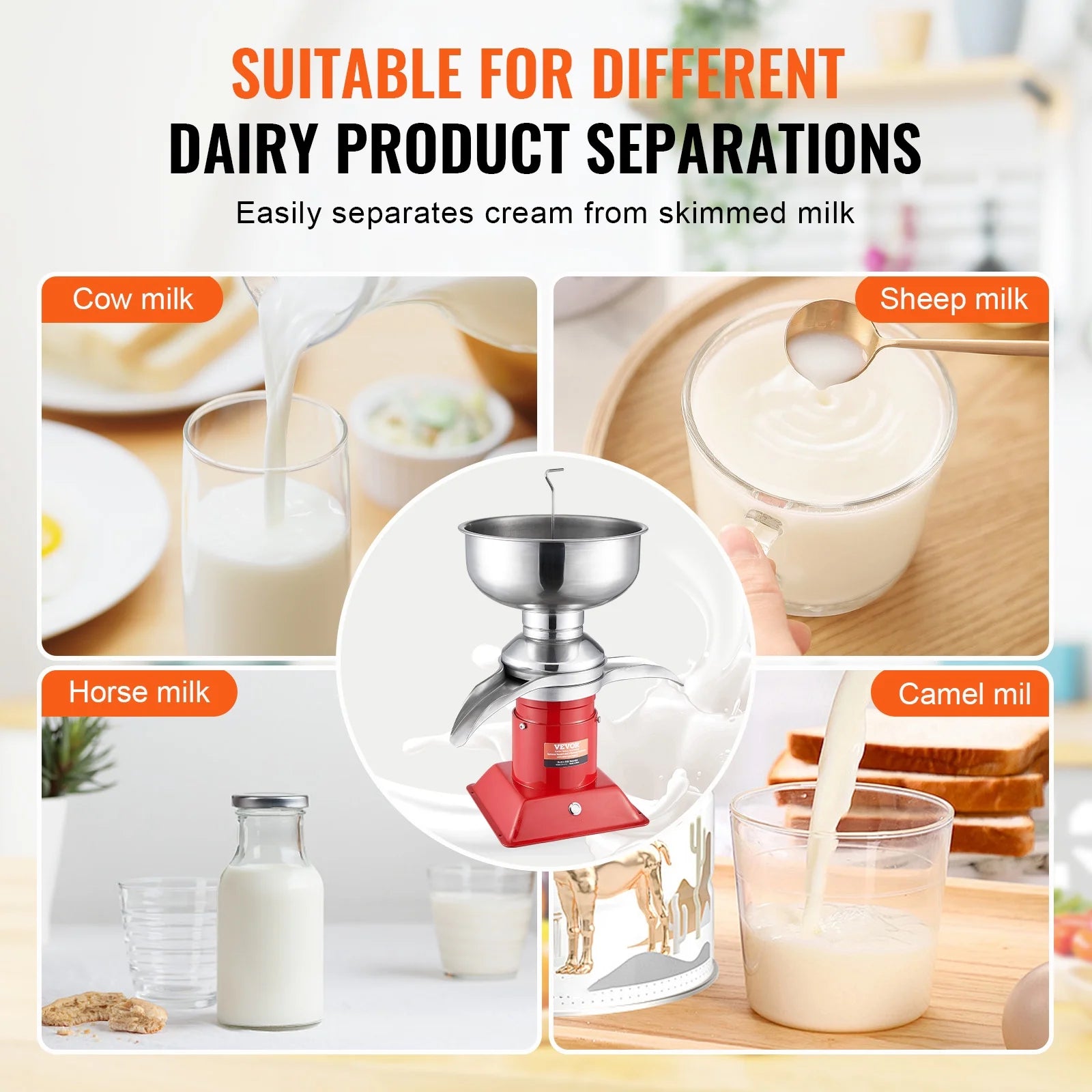 KFFKFF Milk Cream Centrifugal Separator Electric Cream Separator 100L/H 100-240V