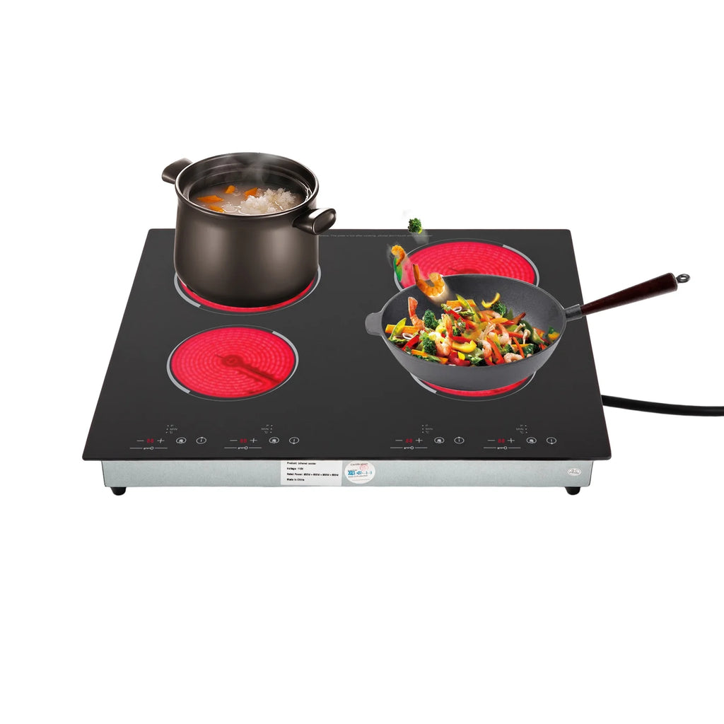 110V Electric Cooktop, Built-in Cooktop 3000W, Electric Stove Top with 4 Electric Burners, 9 Heating Level, Kid Safety Lock, Sensor Touch Control