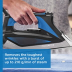 Rowenta Focus Excel Steam Iron for Clothes, Stainless Steel Soleplate, 1750 Watts, Black & Blue, DW5280