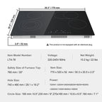 KFFKFF Ceramic Cooktop, 30" 4 Burners Induction Stovetop, 240V 7200W with Touch Control, Timer & Child Lock, 9 Temperature Levels for Diverse Culinary Tasks