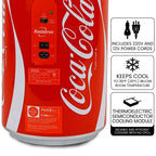 Coca-Cola 8 Can Portable Mini Fridge w/ 12V DC and 110V AC Cords, 5.4L (5.7 qt) Can Shaped Personal Cooler, Red, Travel Fridge for Drinks, Snacks, Lunch, Home, Office, Dorm Room, RV