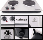 CUSIMAX 1800W Portable Double Burner Hot Plate �?Stainless Steel Countertop Electric Cooktop with Dual Cast Iron Heating Plates, Easy-to-Clean Silver Design, Upgraded Version