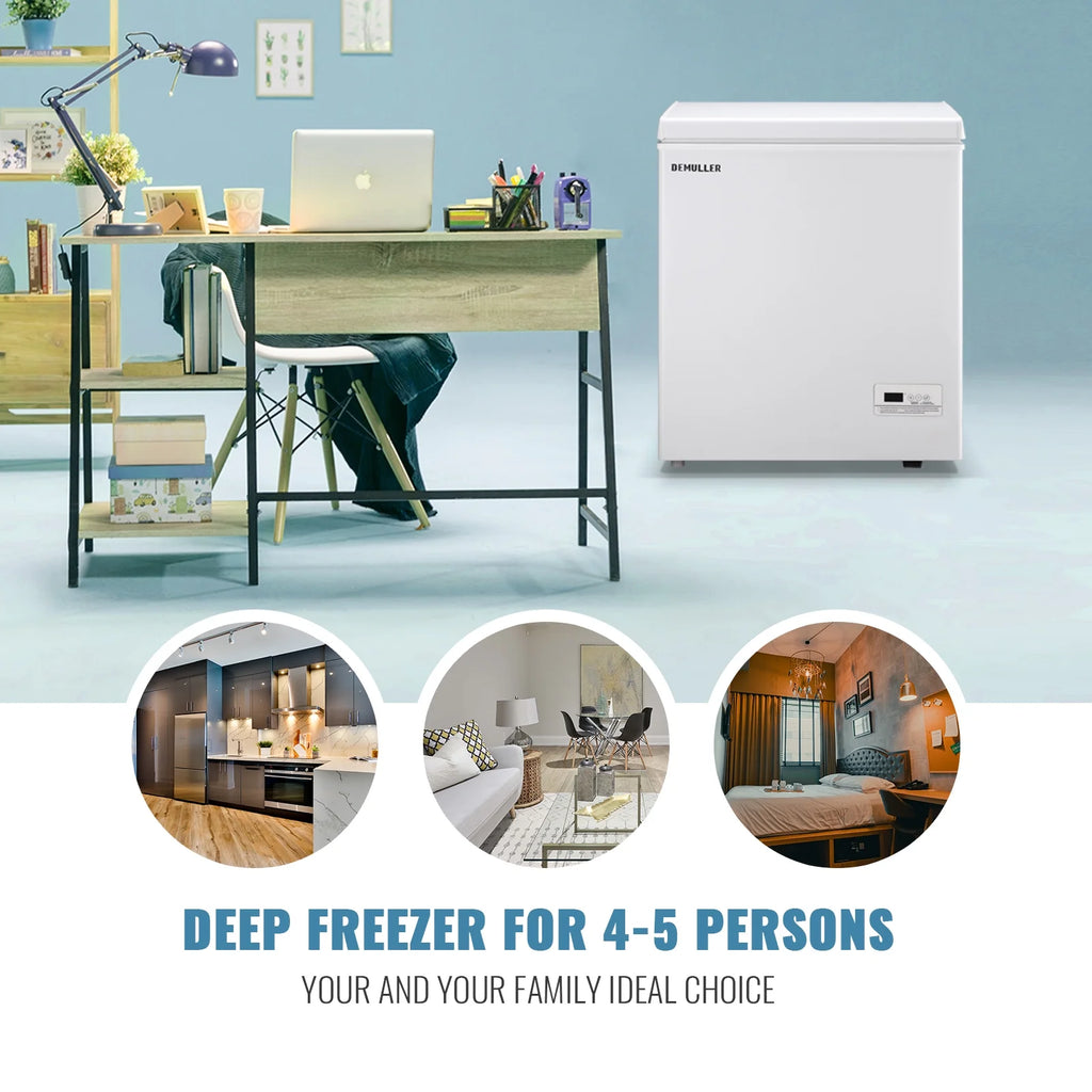 DEMULLER Compact Chest Freezer Deep Freestanding Freezers Mini Freezer Top Open Door YX-79-White
