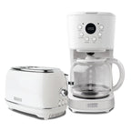 Haden 12 Cup Coffee Maker with 2 Slice Stainless Steel Bread Toaster, White