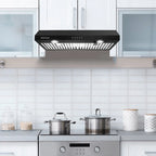 Range Hood 30 inch Under Cabinet,Black Stainless Steel Range Hood with 500 CFM,Ductless Range Hood Black,Kitchen Vent Hood 30 inch with 3 Way Venting,Baffle Filters,LED Light