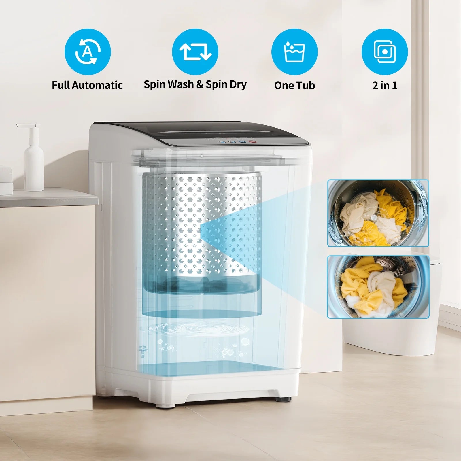 TABU Washer and Dryer Set, 19LBS Fully Automatic Washing Machine & 8.8LBS Clothes Dryer (White&White)