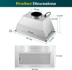 Range Hood Insert 20 Inch, Built-in Kitchen Hood 600CFM, Ducted/Ductless Convertible, Vent Hood Insert w/Mesh Filter, Push Button Control, Stainless Steel Range Hood w/ 3 Speed Fan