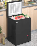 Muhub 3.5 Cu ft Deep Freezer with Adjustable Temperature, Removable Storage Basket,Top Open Door ,Black