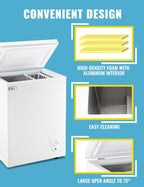 WANAI 3.5 Cu.ft Chest Freezer Small Deep Freeze with 7 Gears Temp Control Office Dorm Kitchen White