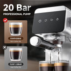 Sunmaki Espresso Machine 20 Bar Stainless Steel Coffee Machines with LED Touch Screen Powerful Steam Wand, Removable Water Tank, for Cappuccino, Latte