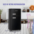 DEMULLER Mini Fridge with Freezer Compact Retro Refrigerator Dual Door Black-YX-100 19 inches Wide