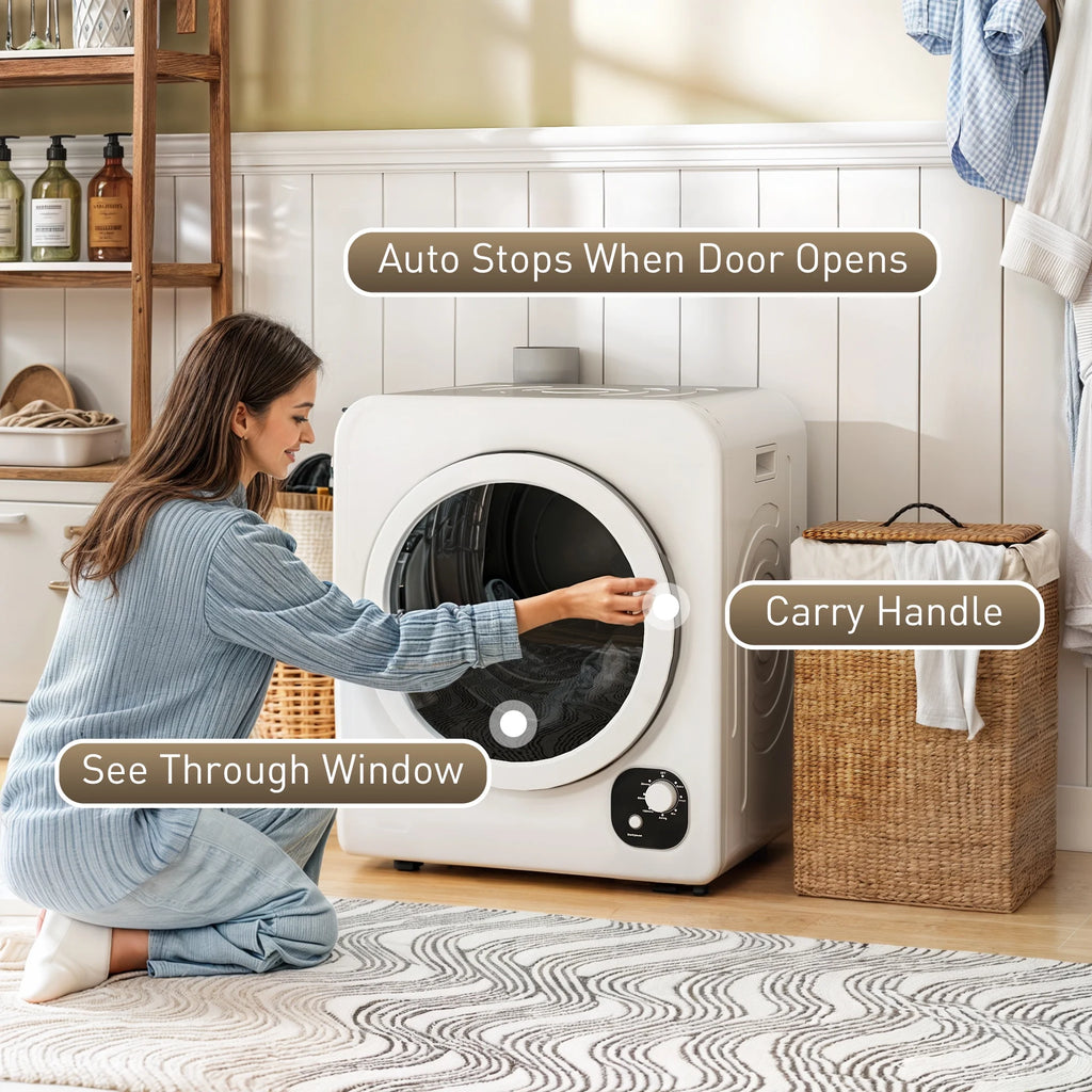 HOMCOM 120V Portable Clothes Dryer, 1300W Compact Laundry Front Load Tumble Dryer Machine 3.3  Cu. Ft. with Stainless Steel Tub, White