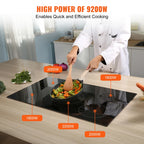 KFFKFF Electric Range, 5 Elements, 30'' Built-in Induction Cooking Surface, 9200W, 9 Power Settings, LED Display, Safety Lock & Heat Guard