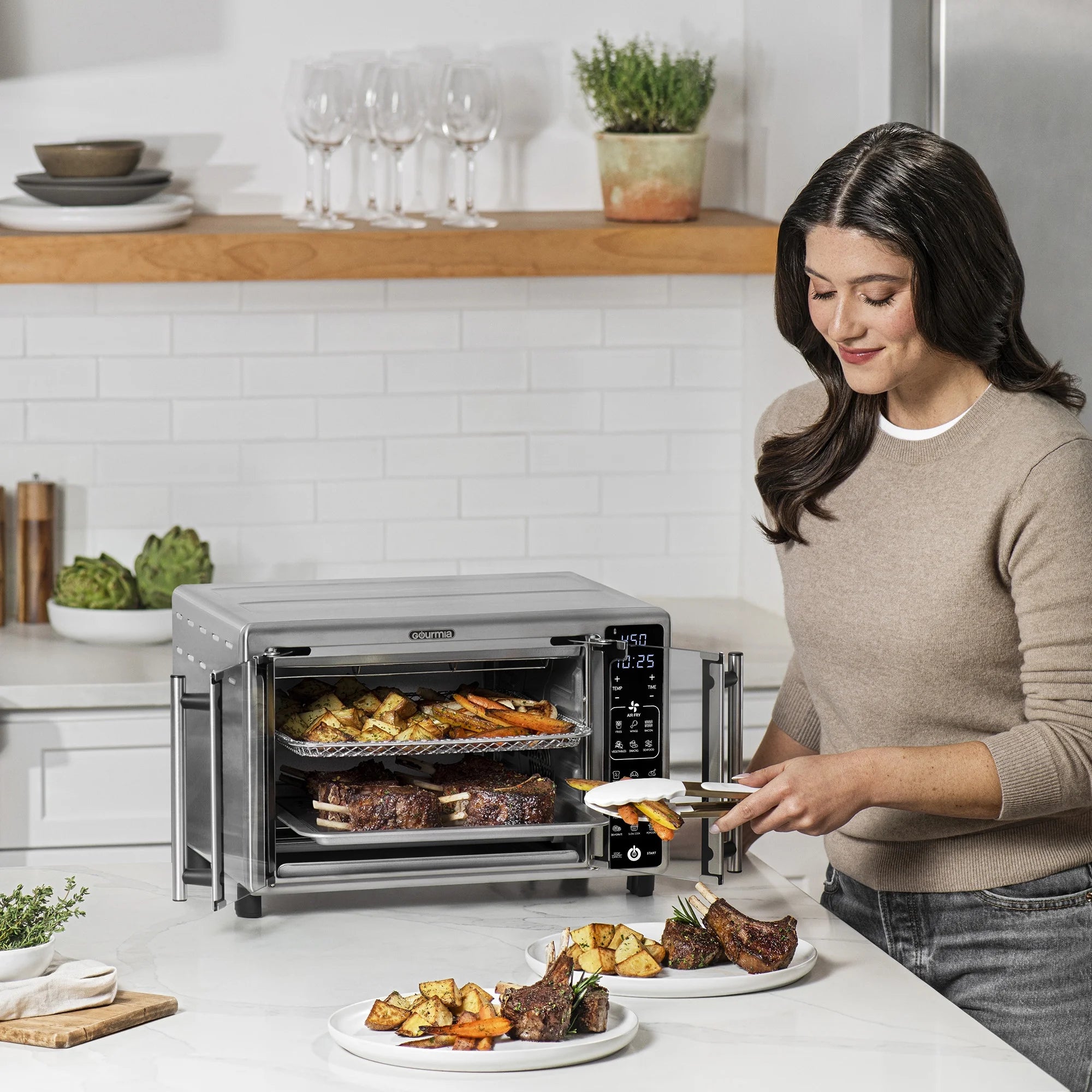 Gourmia French Door 6-Slice Digital Toaster Oven Air Fryer, 19 One-Touch Presets, 24L, Stainless Steel