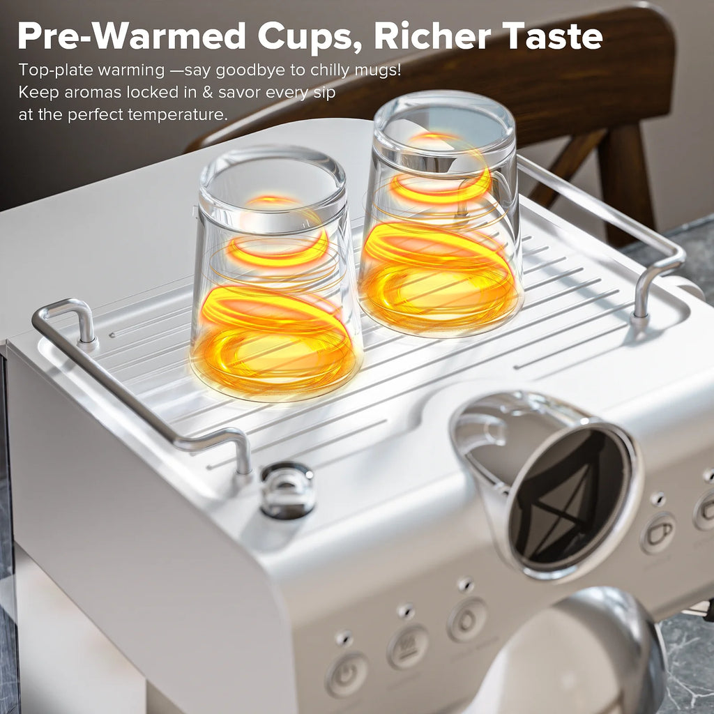 Auseo Espresso Machines with Cold Brew & Milk Frother, 20-Bar Pressure Espresso Coffee Maker, Smart LED Display & Compact Stainless Steel Design for Lattes/Cappuccinos