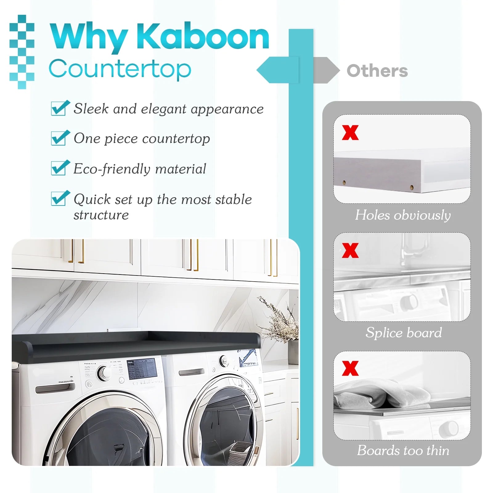 Kaboon Washer Dryer Countertop with Edge Rails, 27.5" x 54", Light Walnut