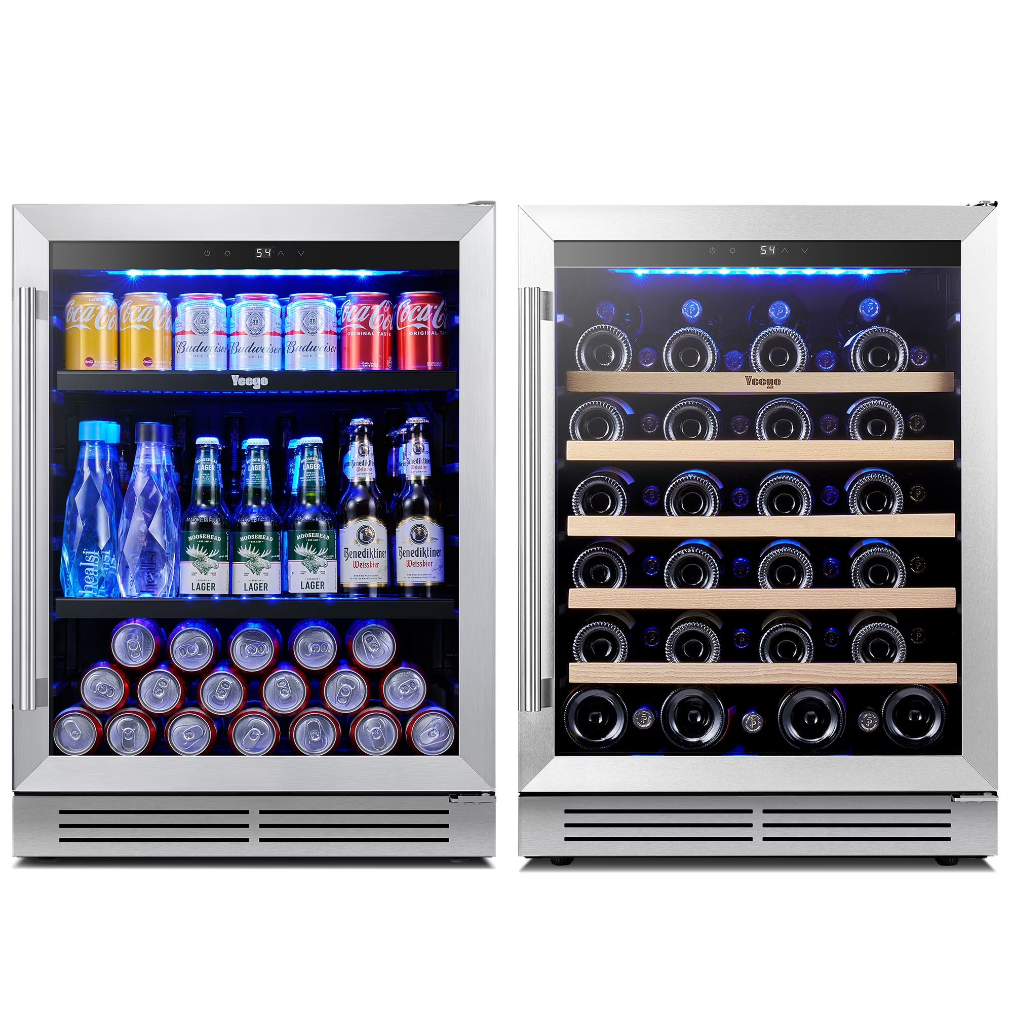 Yeego 30" Wine and Beverage Refrigerator,Two 15" Wine and Beverage Cooler Under Counter or Freestanding, Hold 33 Bottles and 80 Cans(Two Pack)