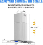Island Range Hood 30 Inch 700 CFM Ceiling Mount Stainless Steel Kitchen Vent Hood Touch Screen Control Kitchen Exhaust Hood Ducted Ductless Convertible 3-speed Ventilation Fan