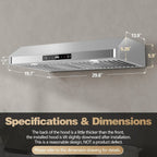 Under Cabinet Range Hood 30 inch,Stainless Steel Ducted/Ductless Range Hood with Touch/Gesture/Remote Control,700CFM & 3-Speed Kitchen Stove Vent Hood,Baffle Filters,3 Air Vents