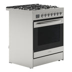 30�� Inch Professional Gas Range Stove with 5 Burner Cooktop, Rapid Convection Oven, and Digital Timer with Heavy-Duty Cast Iron Grates, Stainless-Steel Appliance, Silver
