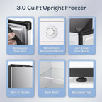 Auseo 3 Cu.ft Single Door Freezer, Compact Mini Freezer with Reversible Door for Kitchen, Apartment, Basement, Dorm, Black