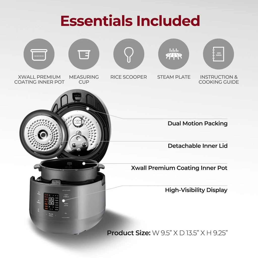 CUCKOO CRP-ST0609FG 6-Cup (Uncooked) / 12-Cup (Cooked) Twin Pressure Rice Cooker & Warmer with Nonstick Inner Pot, 16 Menu Options, 3 Voice Guide, Auto Clean (Gray)
