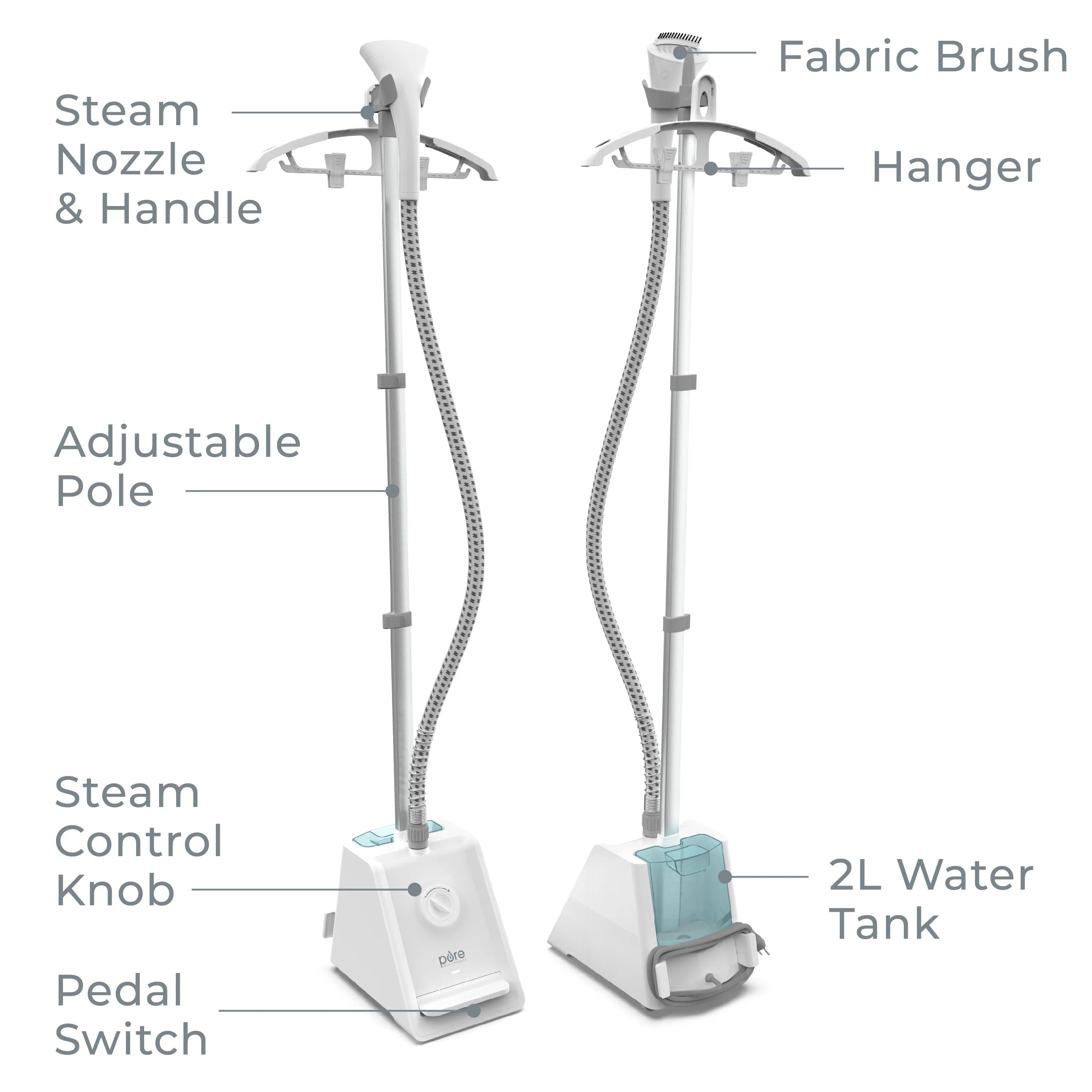 Pure Enrichment PureSteam Pro Upright Clothes Steamer - Professional Standing Garment Steamer & Foot Pedal - Half Gallon Tank with 1 Hr of Sanitizing Steam at 4 Heat Levels that Heats in 45 Seconds