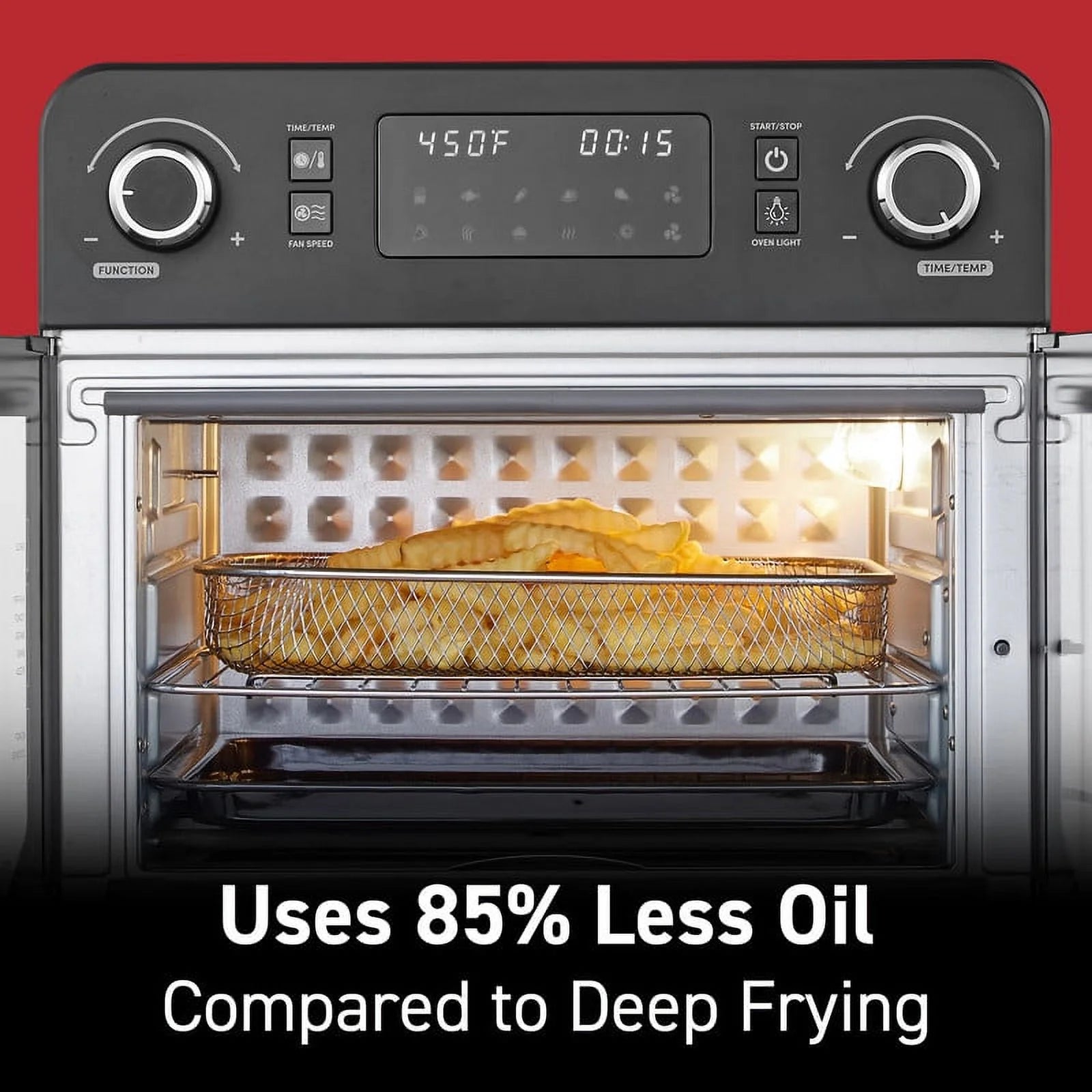 Elite Cuisine EAF9202 Programmable 23L French Door Air Fryer Oven with 10 Menu Functions, and Interior Light, Black