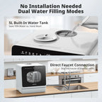 AIRMSEN Countertop Dishwasher with Salt Chamber, Portable Mini Dishwasher with 5L Built-in Water Tank, 18H Delay Start & ECO Mode, Ideal for Apartments & RVs, TDQR09