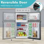 Costway FP10226US-SL Mini Refrigerator with Freezer Compact, Black and Silver, 19'' x 18'' x 33''