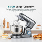 Kitchen in the box Tilt-Head Stand Mixer, Electric Kitchen Mixer with 6.5QT Stainless Steel Bowl, 660W Food Mixer with 6-Speed, Black