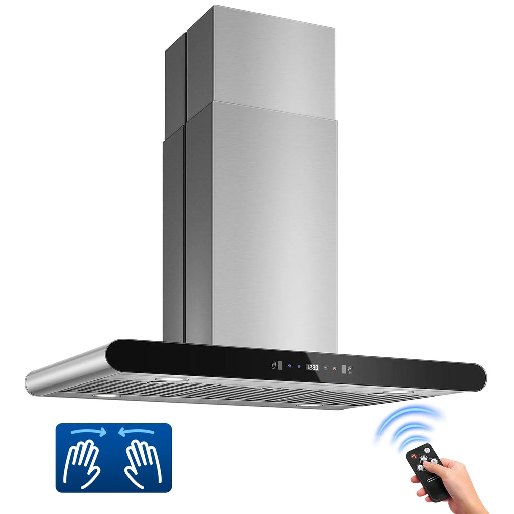 36" Island Range Hood 700CFM Stainless Steel with LED Lights, 3-Speed Touch Control & Delay Shutoff, Ducted/Ductless Convertible