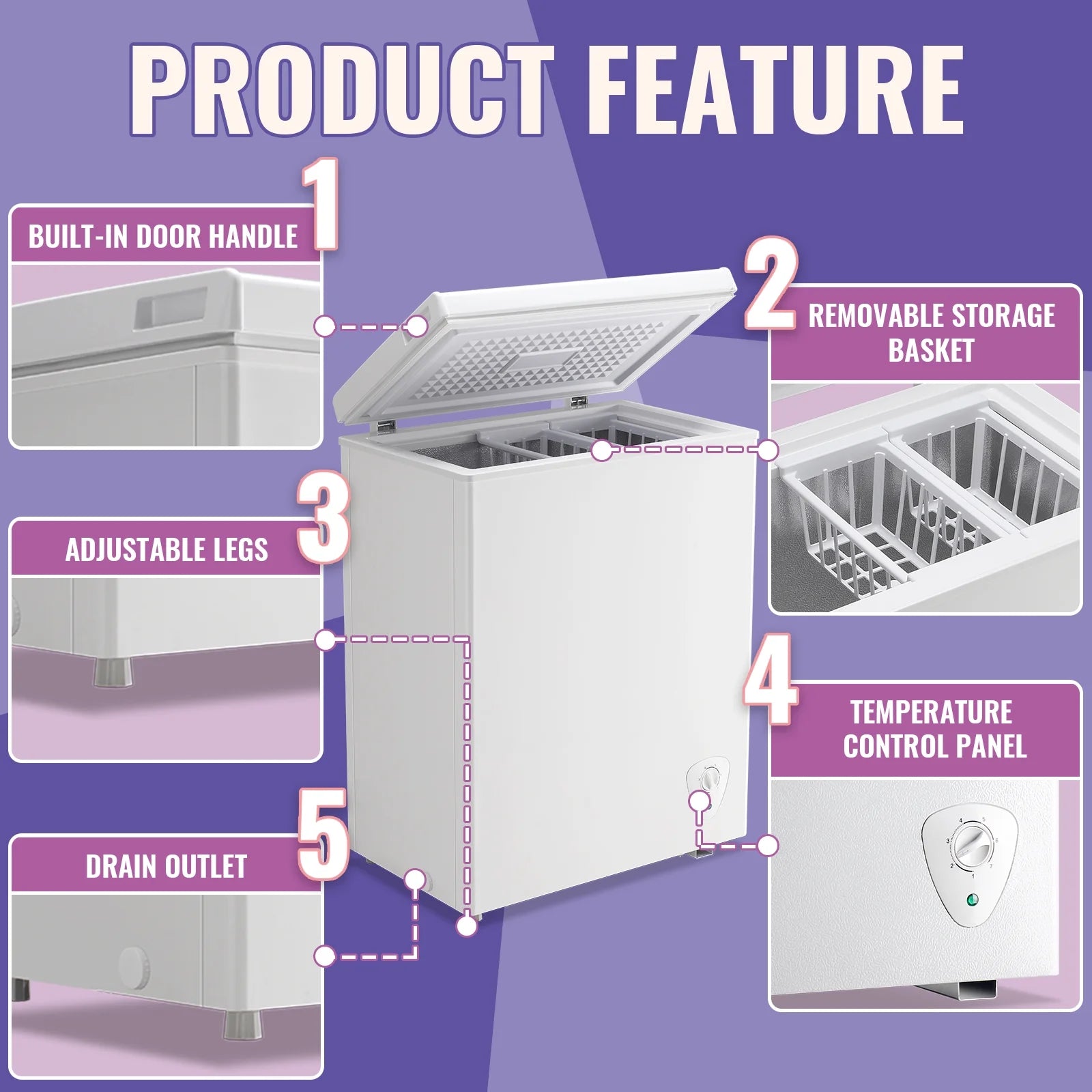 TACOOL Chest Freezer 3.8 Cu.ft Large Capacity with 2 Removable Basket Small Mini Deep Freezer Top Open Door White