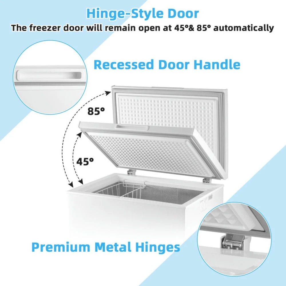 Canddidliike 5 Cubic Feet Compact Chest Freezer with 2 Rolling Wheels, Upright Chest Freezer with Removable Storage Basket, Freestanding Chest Freezer for Indoor, White