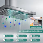 Range Hood 30 inch, IsEasy Wall Mount Vent Hood 500 CFM with Ducted Convertible Ductless Kitchen Hood in Stainless Steel, 3 Speed Exhaust Fan, LED Lights
