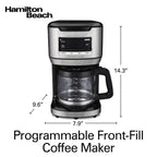 Hamilton Beach Front Fill 14-Cup Programmable Drip Coffee Maker Machine with Glass Coffee Pot, Cafetera, Black