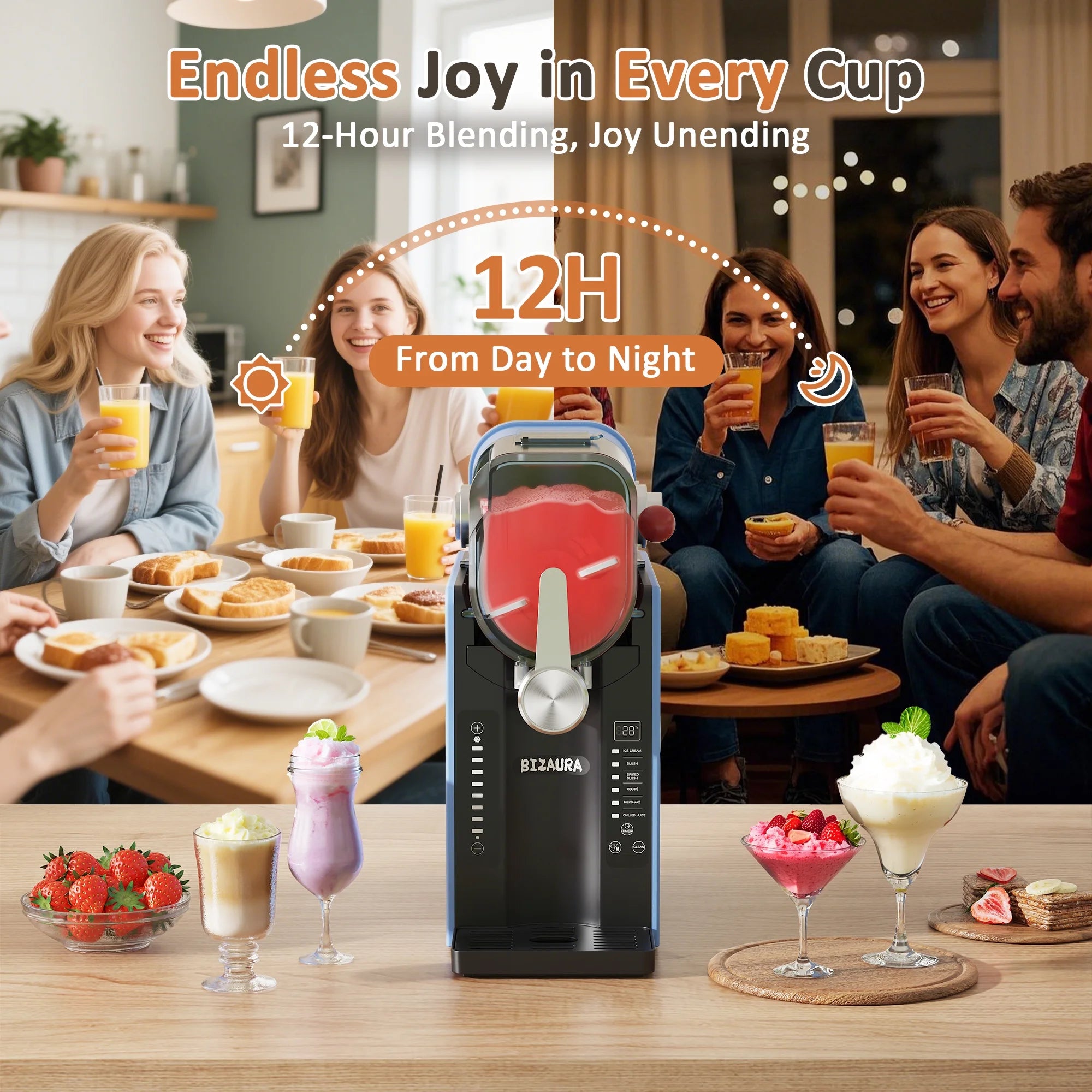 BIZAURA Slushie Machine, Slushy Machine for Home No Ice Need, Professional Frozen Drink Maker, 6 Presets for Milkshakes, Frapp��s, Slush, Ice Cream