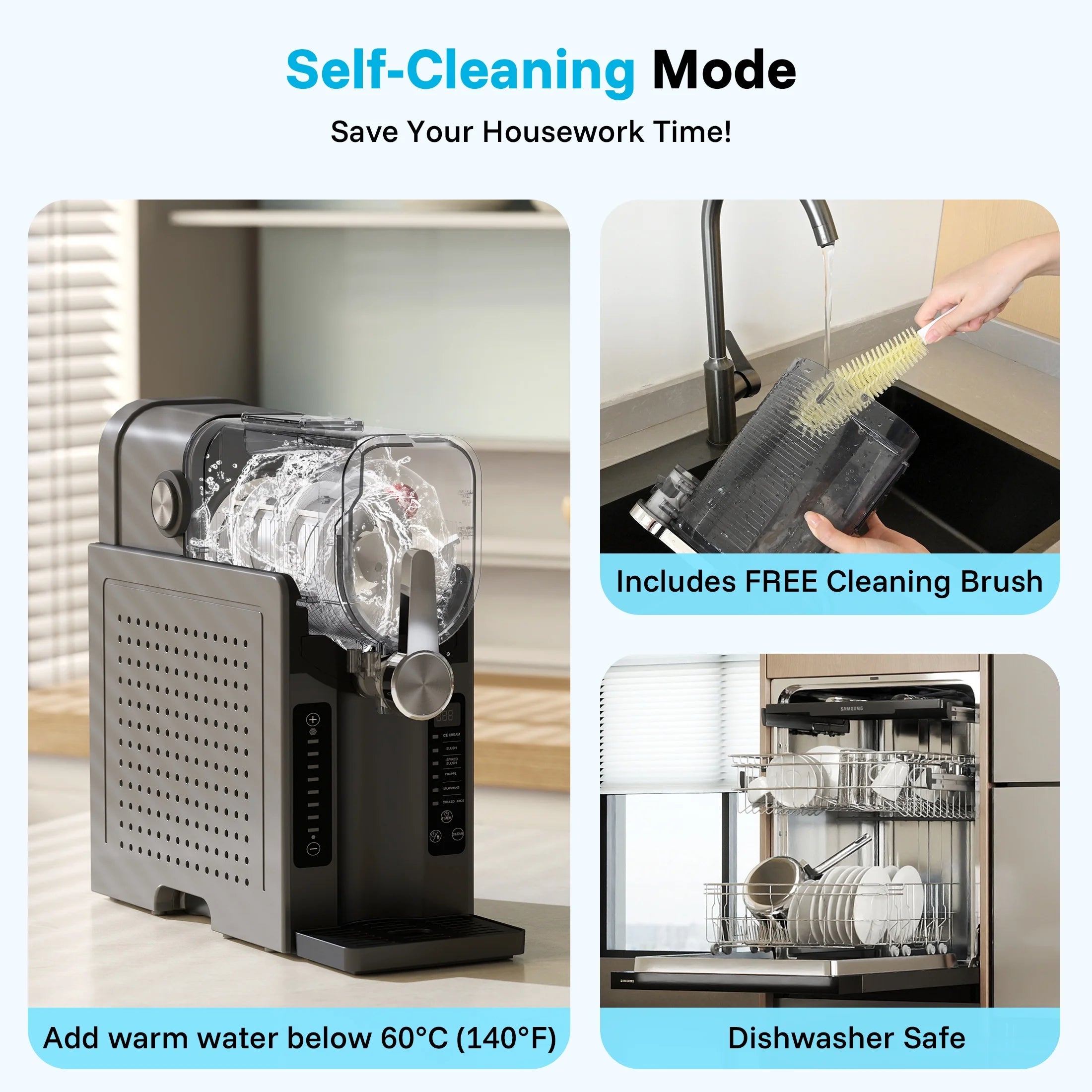 Flamemore Slushie Machine for Home with Self-Cleaning, No Ice Needed, 6 Preset Settings Frozen Drink Maker, 12h Delay Start, 200w