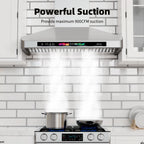 Brano 30-Inch Canopy Range Hood, Wall Mount, 900 CFM, 4-Speed Exhaust Fan, Stainless Steel, LED Lights, Memory Mode