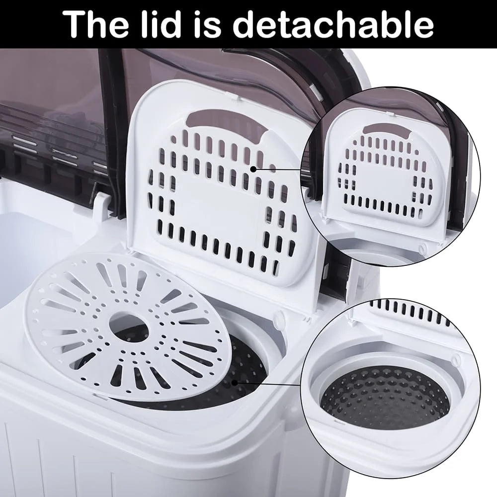 Hassch Semi-Automatic Washing Machine with 2 Tub, Compact Laundry Machine with Built-in Drain for Home, Apartment, Gray