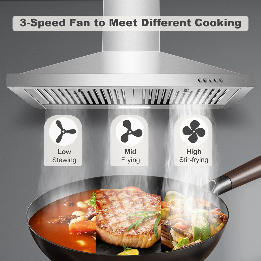 Range Hood 30 inch 450 CFM Wall Mount Range Hood with Baffle Filters 3 Speed Fan Vent Hood