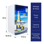 Corona Compact Fridge w/ Bottle Opener, 3.2 cu ft (90L), White