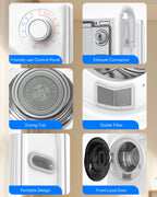 TABU 2.6 cu ft Portable Dryer for Clothes, 8.8 lbs Compact Dryer, Electric Dryer for Apartment,White